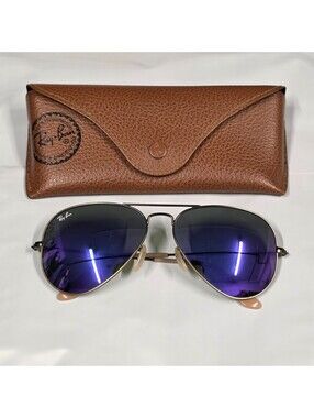 Aviator Flash Sunglasses Large Metal Rose Frame Blue Lenses RB3025